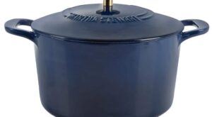 MARTHA STEWART 7 qt. Enameled Cast Iron Dutch Oven in Navy with Self Basting Lid 985119762M – The Home Depot