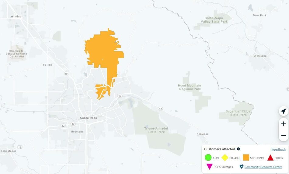 More than 1,600 PG&E customers lost power Tuesday morning in Santa Rosa, Larkfield-Wikiup