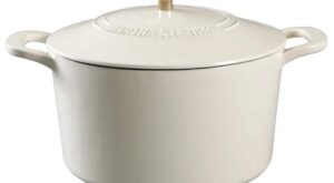 MARTHA STEWART 7 qt. Enameled Cast Iron Dutch Oven in Linen with Self Basting Lid 985119761M – The Home Depot