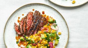 Steak with charred corn salsa and smoky butter