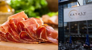 A New Hampshire woman is suing an upscale Italian food hall, claiming she slipped on a piece of ham and broke her ankle