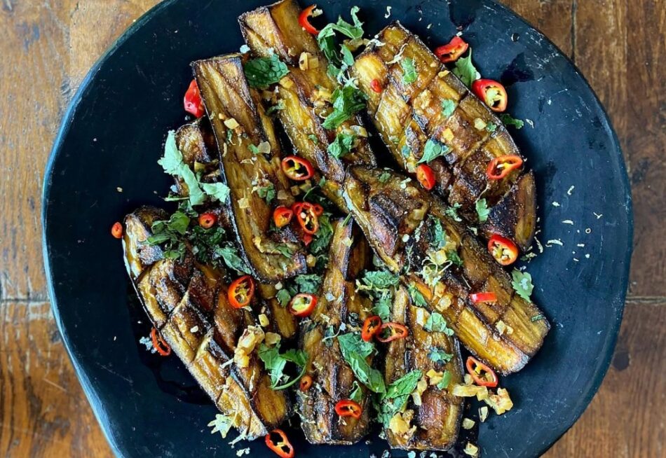 Add a little bling to grilled eggplant