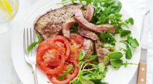 Spice-rubbed steak and warm tomato salad