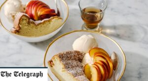 Olive oil and dessert-wine cake with Muscat ice cream and nectarines recipe