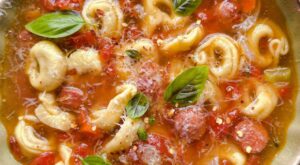 Warm up with a bowl of hearty sausage and tortellini soup