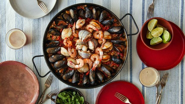 The Simple Art of Rice: Seafood paella with lime