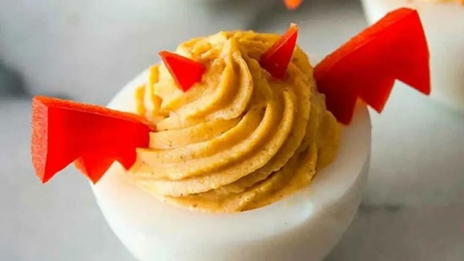All You Need Is Bell Peppers To Give Deviled Eggs A Spooky Vibe