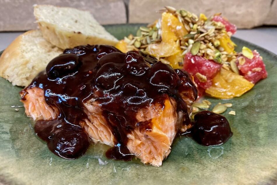 Easy Baked Salmon Recipe Drenched In a Rich Fresh Cherry Wine Sauce | Seafood | 30Seconds Food